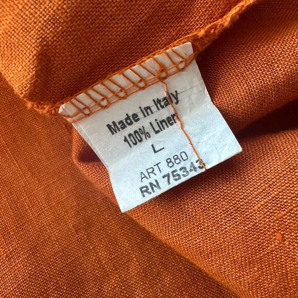 Terzo Millennio Womens Large Tunic Top Linen Orange Relaxed Fit Button Back - Picture 6 of 7